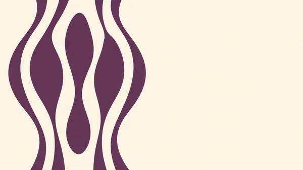 Broad, sinuous plum bands and ivory channels form an upright abstract pattern along the left side of a warm ivory landscape background, with open space across…