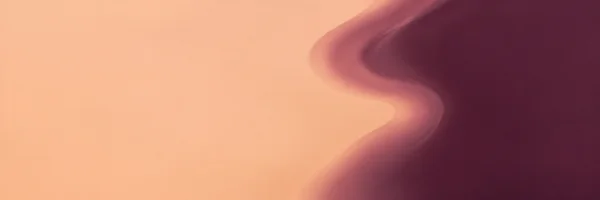 An ultrawide abstract image with a pale apricot field on the left and a deep aubergine field on the right, joined by a broad curved dusty-rose seam.