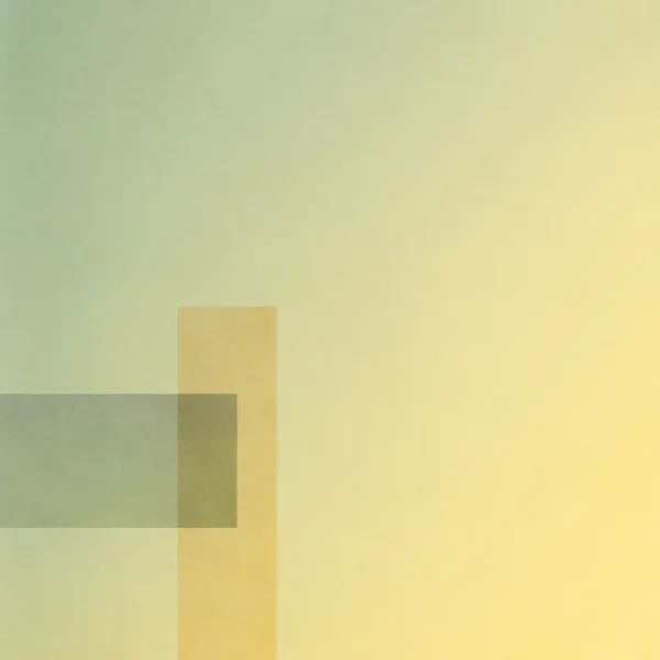 A square abstract composition with a pale sage-to-yellow gradient and two translucent rectangular planes intersecting near the lower left, creating a muted…
