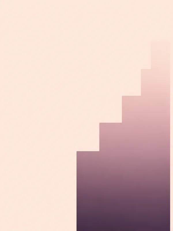 A pale peach portrait background with a broad mauve-to-plum stepped shape rising from the lower right, leaving a large area of open space at the upper left.