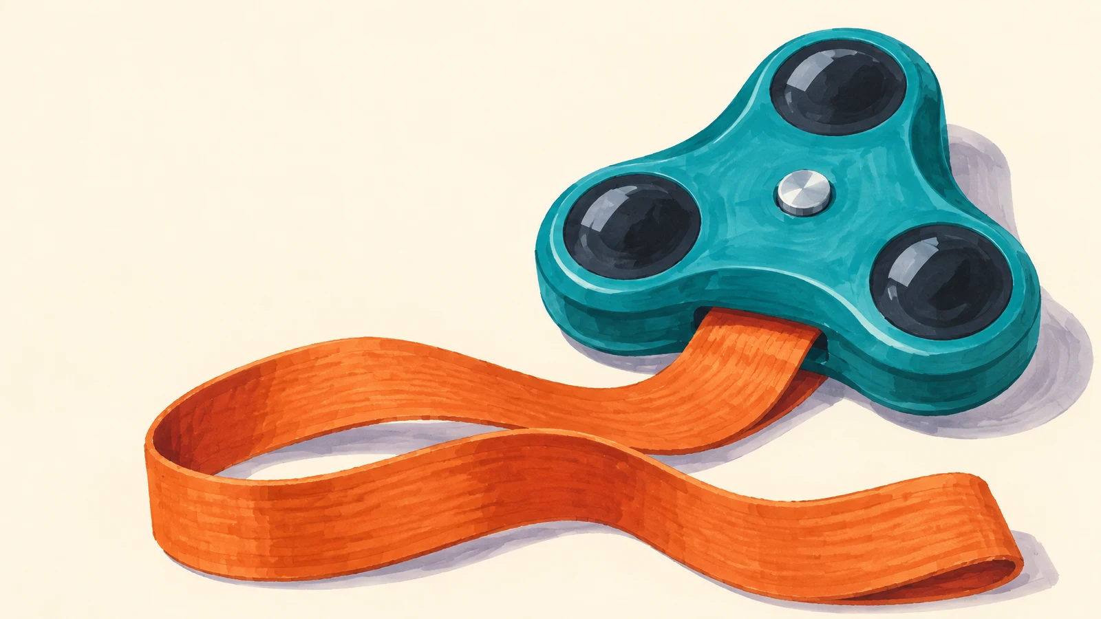 A three-lobed teal wearable tracker with three dark sensor windows and a central silver button rests on a pale cream surface.