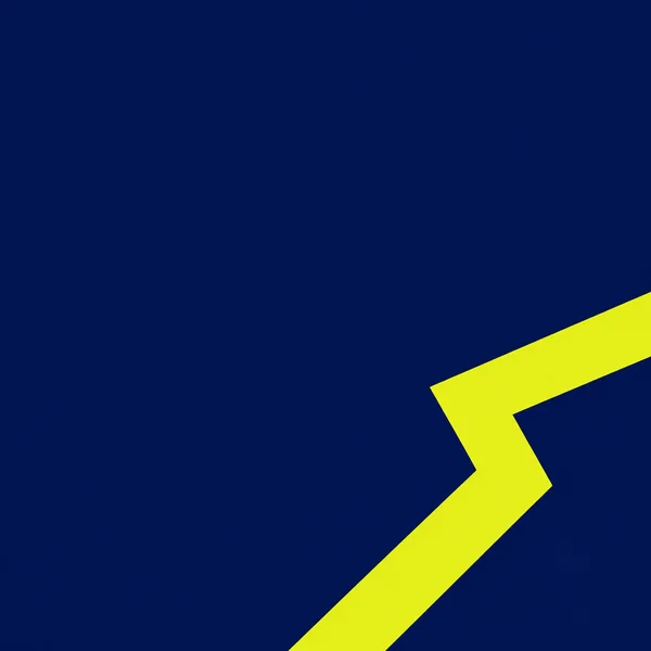 A bright yellow angular ribbon with two sharp bends crosses the lower-right area of a dark navy square, leaving broad negative space above and to the left.