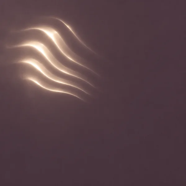 Five pale glowing, curved light bands sweep diagonally across the upper-left area of a smoky plum field, with broad empty space below and to the right.
