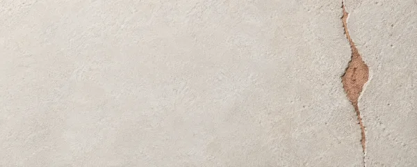 A pale chalk-limestone surface with fine warm-grey grain and a vertical terracotta-filled fissure on the right, widening into a blunt lozenge; the left side is…