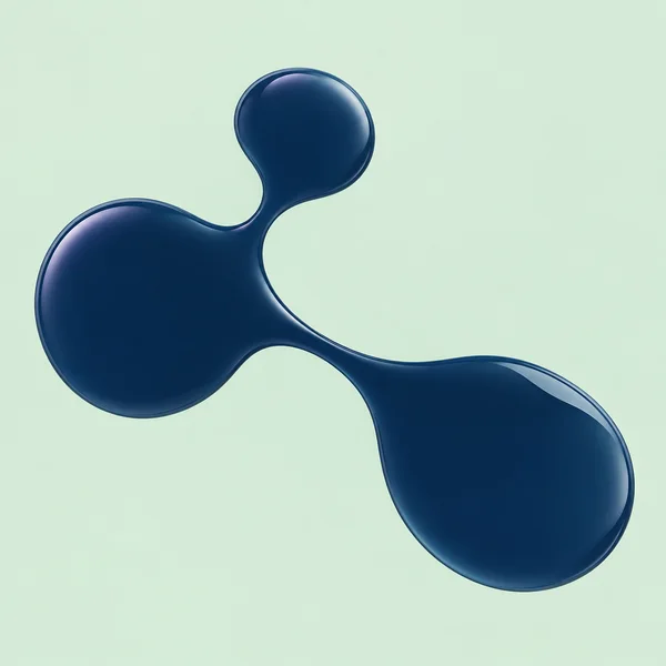 An overhead abstract composition of three connected midnight-blue liquid lobes on a pale celadon background, with smooth contours and glossy edge highlights.