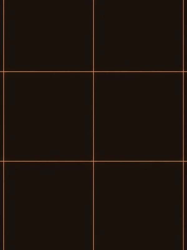 A portrait abstract grid of glowing copper-orange vertical and horizontal lines on a very dark brown-black background, forming large rectangular cells.
