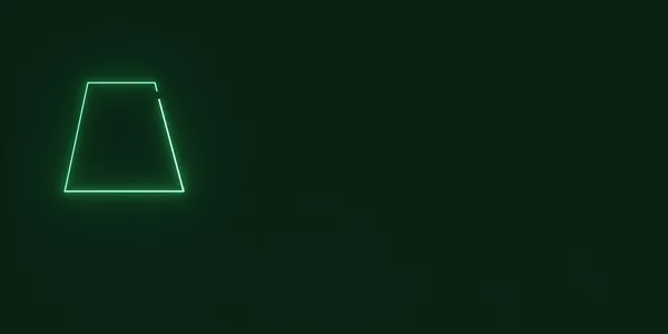 A mint-green luminous trapezoidal outline sits in the upper-left area of a dark green background, with a small gap near its upper-right corner and broad empty…