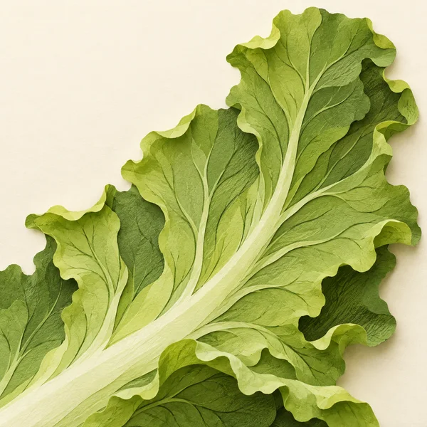 A large green lettuce leaf fills most of the frame, its pale central rib running diagonally from the cropped lower-left edge toward the upper right.