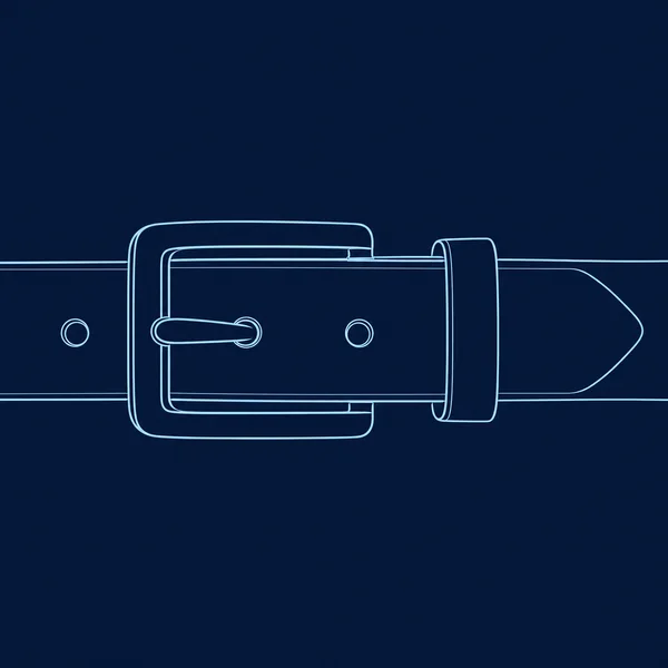 A straight-on contour illustration of a fastened rectangular belt buckle and keeper loop, with the strap extending beyond both sides on a dark navy background.
