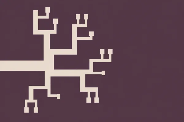 A warm ivory, square-ended branching form spreads from the left edge across a muted aubergine background, with open space on the right.