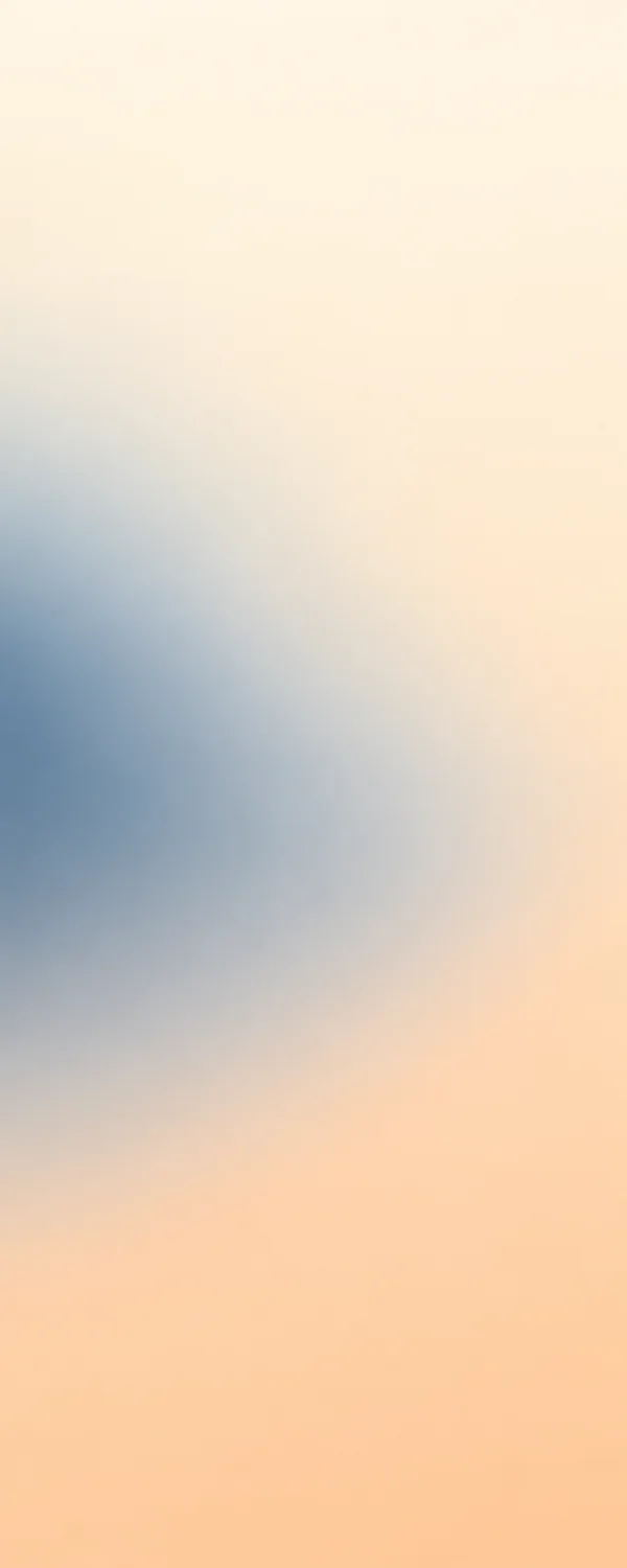 A soft slate-blue gradient spreads inward from the left across a warm ivory-to-apricot background, leaving broad open space above.