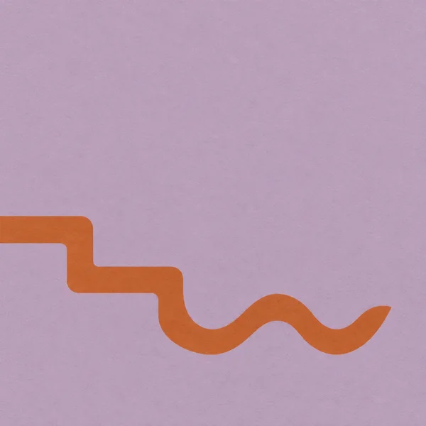 A burnt-orange ribbon crosses the lower part of a dusty-lilac textured field, forming two stepped turns that transition into two rounded waves and taper to a…