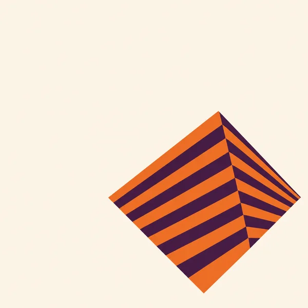 A large folded rhomboid of alternating orange and deep plum diagonal bands sits across the lower-right and central area of a warm off-white square, with a…