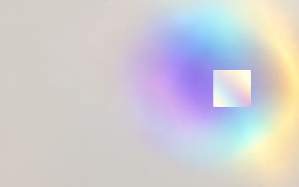 An iridescent field of smoky lilac, pale cyan and champagne gold fades across a warm light-grey background, with a sharply edged pearlescent square on the…