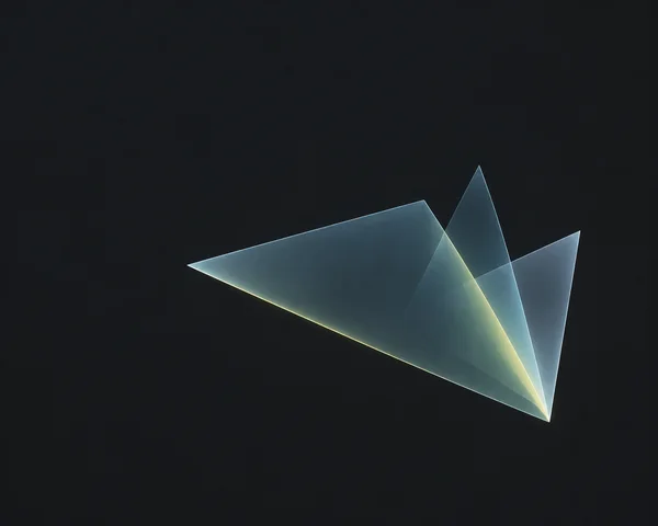 Three translucent blue-gray triangular planes overlap in a fan shape against a dark charcoal background, with pale yellow-green light along some edges and at…