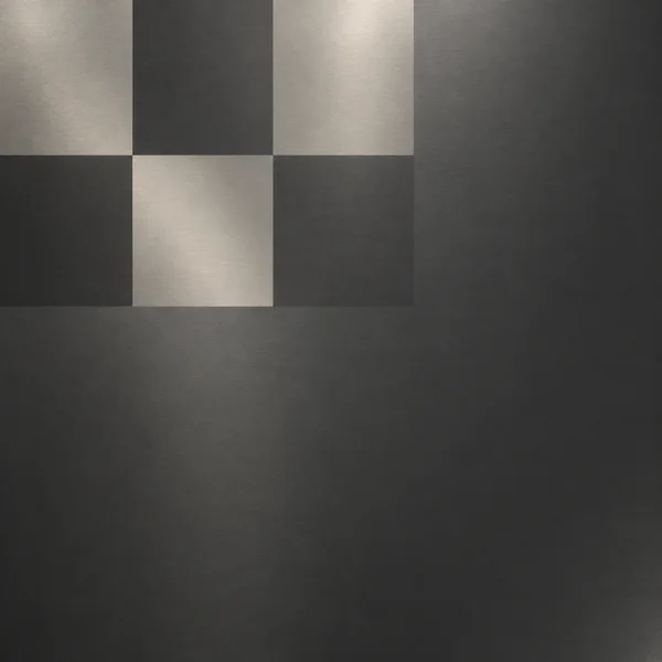 A square abstract metallic surface with six large alternating pewter and graphite cells in a three-by-two checker arrangement cropped at the top and left…