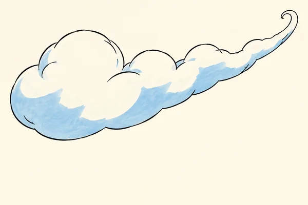 A large black-outlined cloud sweeps diagonally across a warm cream background, with a rounded, scalloped left end, a long upward curl on the right, and…