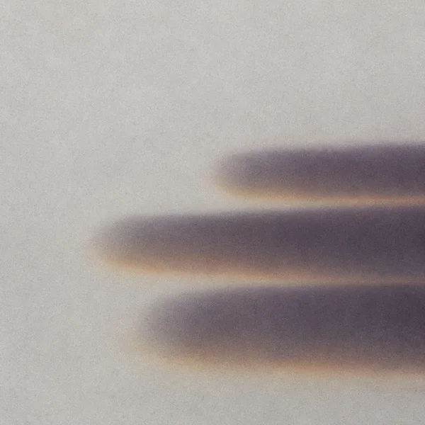 Three soft horizontal plum-grey shadow bars extend in from the right at staggered heights, with muted amber edging against a grainy pearl-grey field.