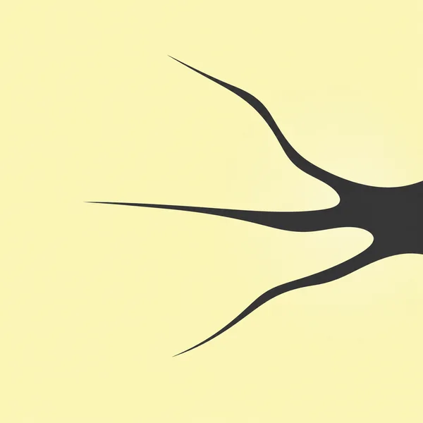 A matte-charcoal branching silhouette enters from the right across a pale yellow field, with three tapered points extending left and broad open space around…