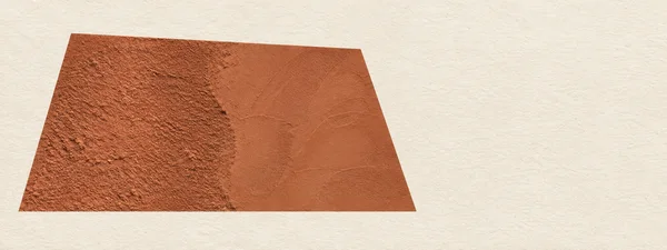 A broad burnt-sienna trapezoid on warm ivory, grain-textured paper.
