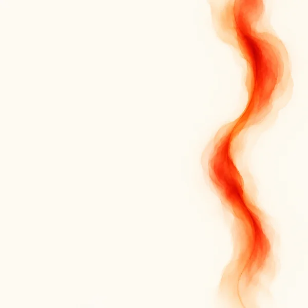 A translucent vermilion and orange fluid form winds vertically down the right side of a warm ivory field, with broad soft-edged color layers and ample empty…