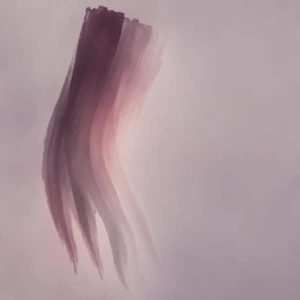 A broad, curved plum and dusty-rose brush-like form sweeps down the left side of a pale mauve-grey square, leaving open space on the right.