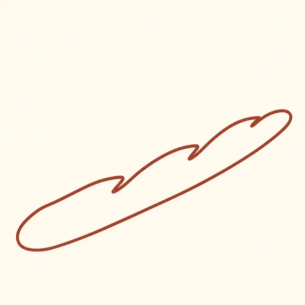 A long baguette outlined in a rust-brown marker line runs diagonally from the lower-left toward the upper-right on a warm ivory background, with three raised…