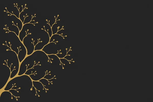 A muted golden branching network with rounded tips grows from a cropped root at the lower-left across the left side of a charcoal background, leaving the right…