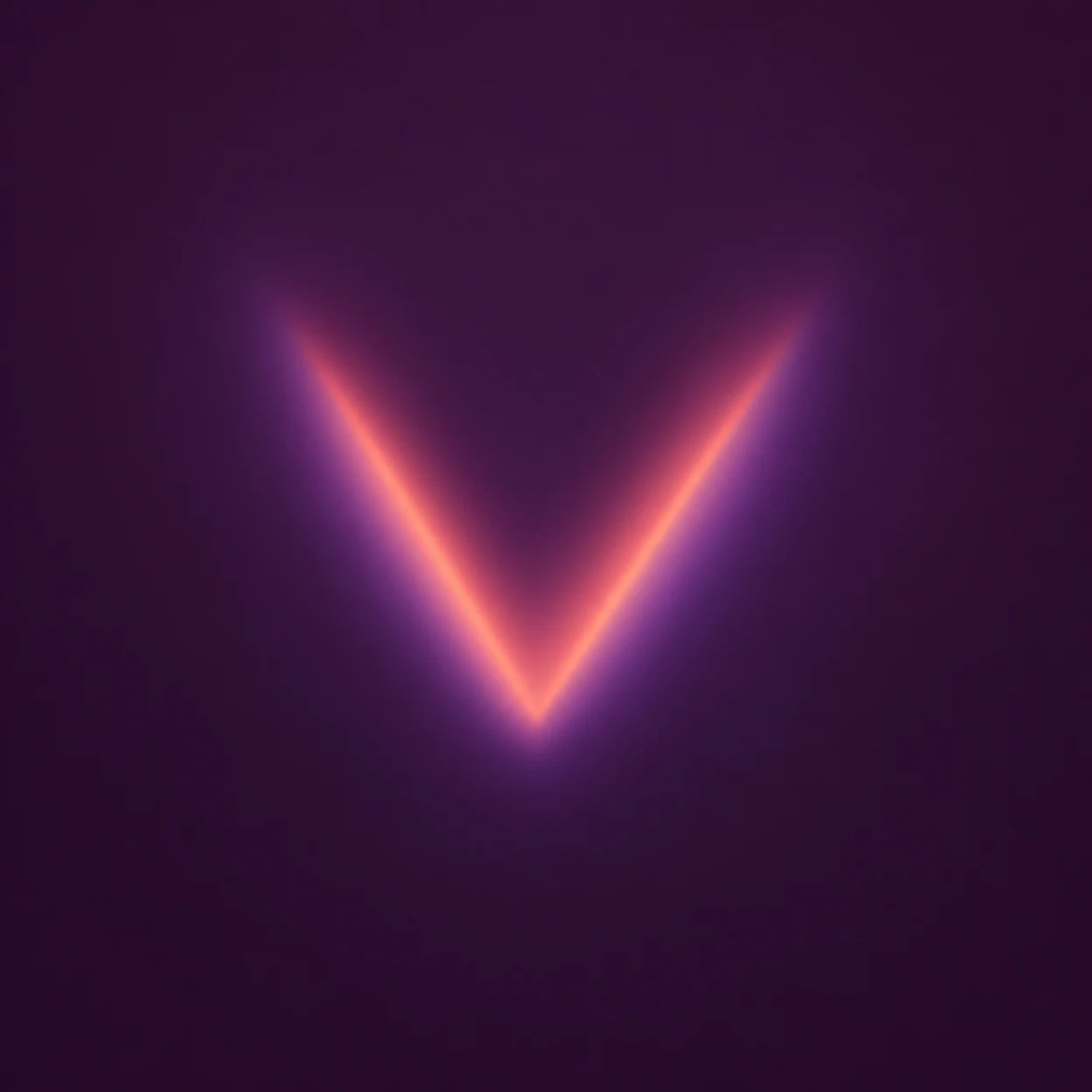 A soft coral V-shaped light motif glows near the center of a continuous dark-plum field, with violet bloom around its edges and broad empty margins.