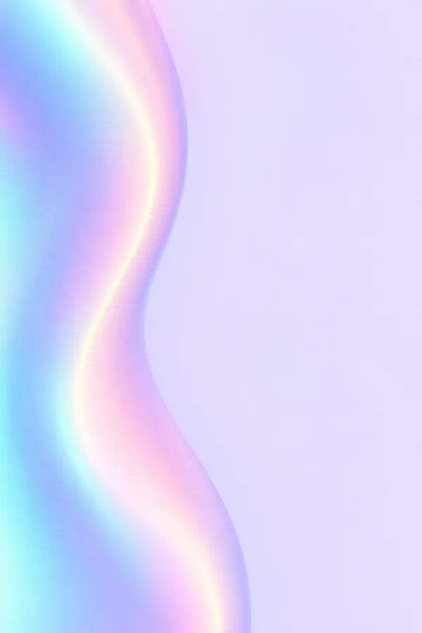A vertical abstract pastel gradient with a softly curved cyan, lilac, and pink band along the left, traced by a creamy highlight, against a pale lavender field.