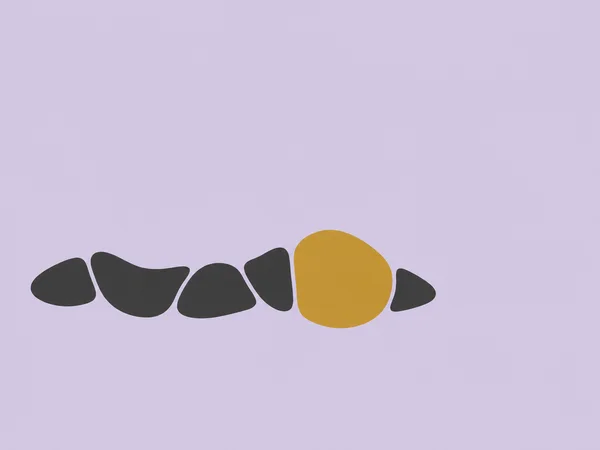 A low, horizontal chain of five charcoal organic cells and one larger amber cell sits left of center on a pale lavender background, surrounded by broad…