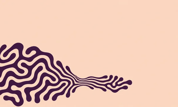 A deep aubergine organic labyrinth pattern forms a broad irregular band across the lower-left of a pale peach field, narrowing through a crowded waist before…
