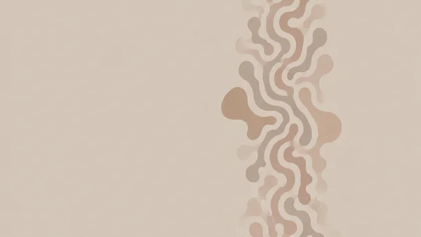 A tall, irregular band of branching, rounded labyrinthine shapes in muted clay and tobacco tones runs slightly right of center across a warm putty background…