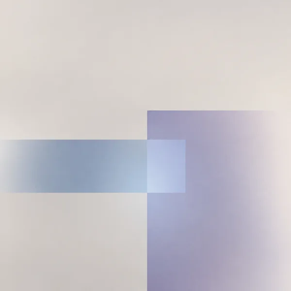 A minimalist square abstract artwork with a slate-blue horizontal translucent rectangle entering from the left and a taller mist-lavender rectangle across the…