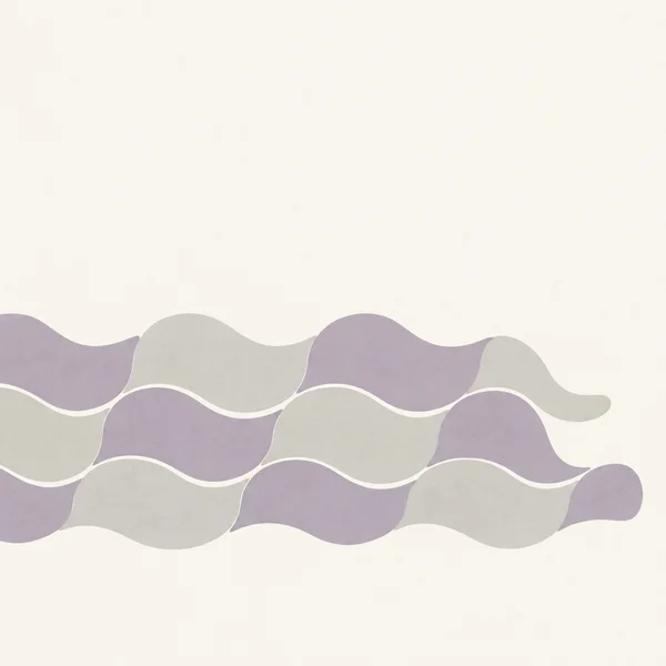 Three staggered rows of muted lavender and chalk-grey wave-shaped tiles form a horizontal band across the lower middle of a warm-white square, with a large…