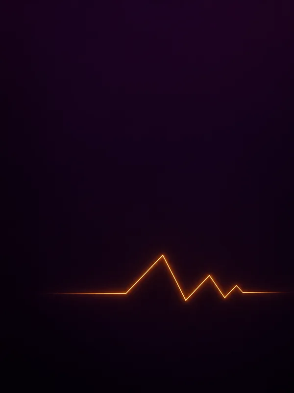 A thin glowing amber trace makes three progressively smaller angular peaks across the lower portion of a deep plum-to-black field.