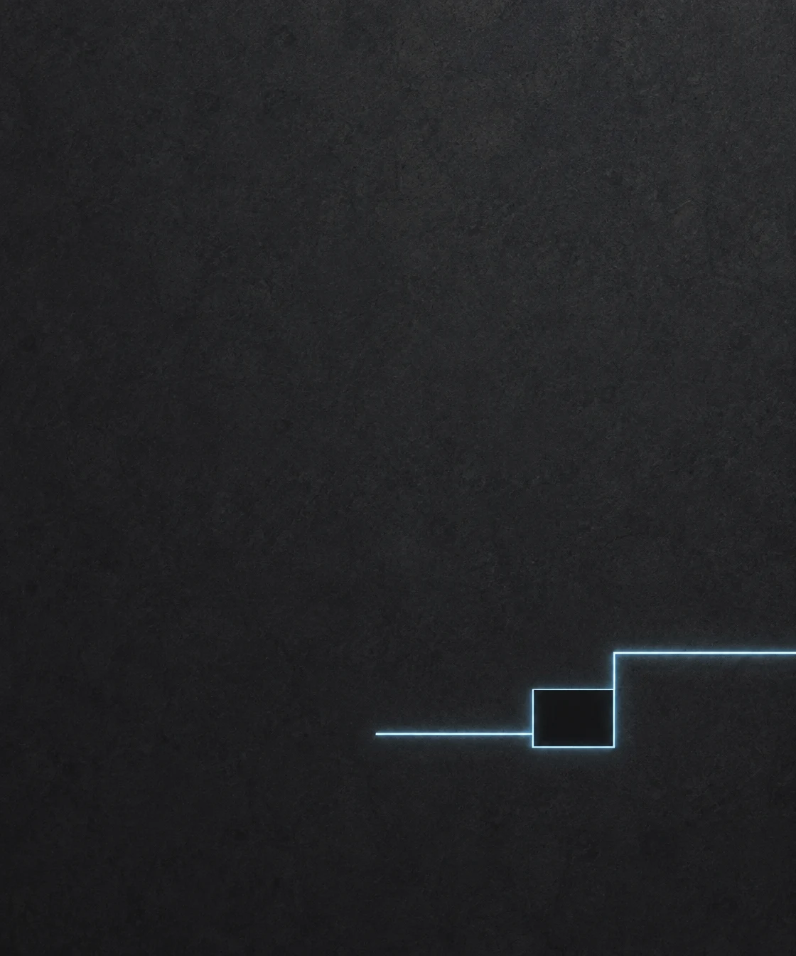 A thin glowing ice-blue geometric line crosses the lower-right area of a dark, subtly textured charcoal field, forming a rectangular outline with a short line…