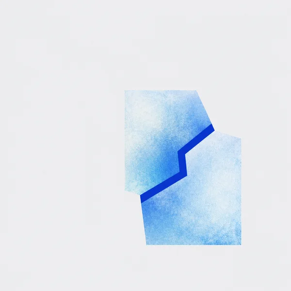 Two pale blue, finely speckled polygonal fields form a staggered upright shape, divided by a bold cobalt zigzag on a light grey background.