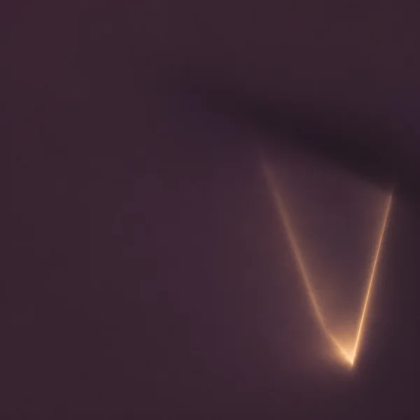 A subdued amber caustic forms two open, angled edges near the lower-right of a dark plum field, converging at a bright lower corner and fading upward.
