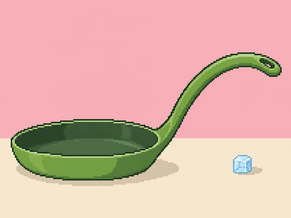 A large leaf-green frying pan with a broad, shallow empty bowl sits on a cream counter.