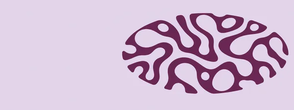 A large dark plum network of branching, rounded channels and pale lilac openings sits across the right side of a pale lavender background, leaving broad empty…