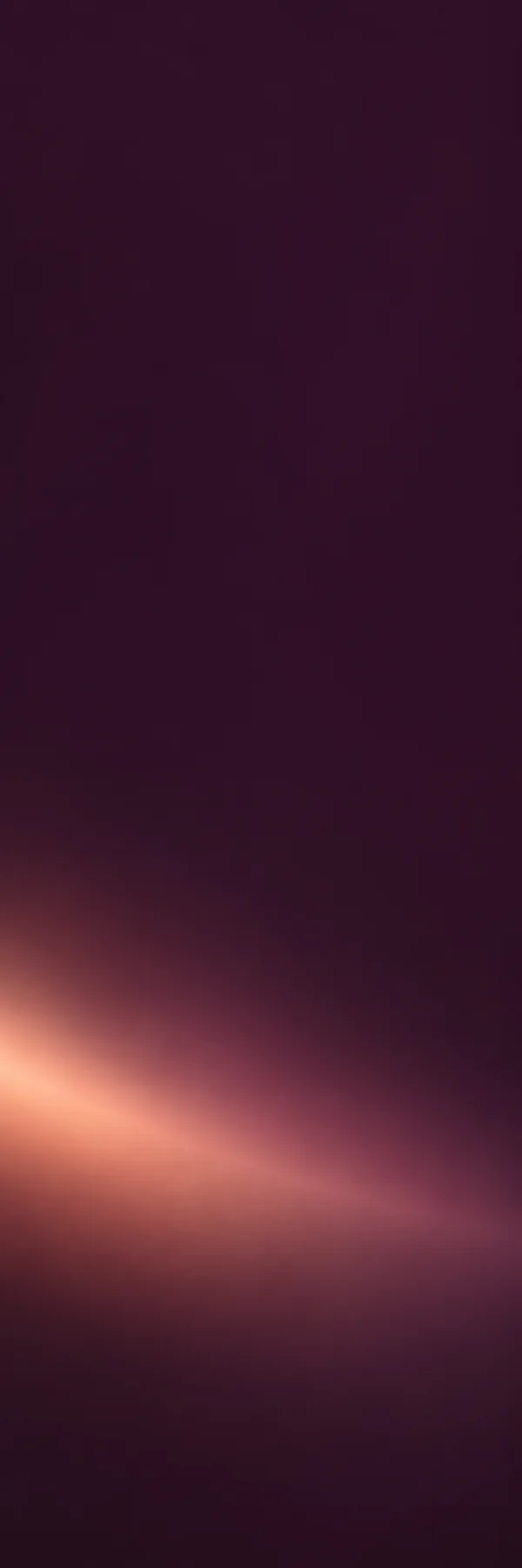 A tall abstract gradient artwork with a deep aubergine field and a soft, luminous peach-copper wash sweeping diagonally across the lower portion, fading before…