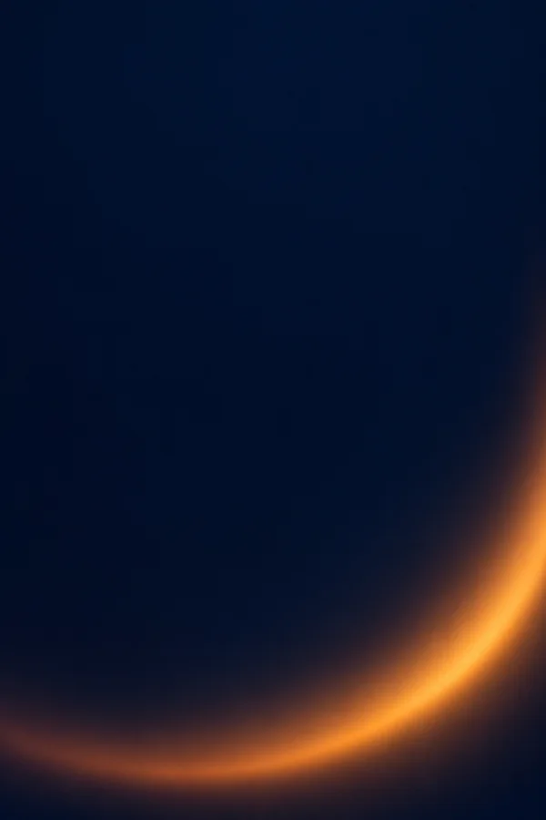 A soft amber-orange arc curves up from the bottom edge along the lower right of a deep midnight-blue field, leaving a broad empty centre and upper area.