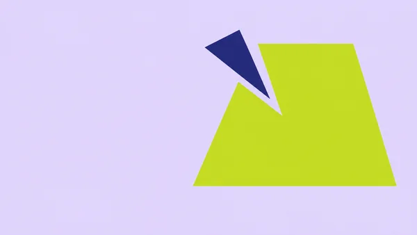 A large chartreuse trapezoid with a triangular notch sits on the right side of a pale lavender field, with a dark indigo wedge angled just outside the notch…