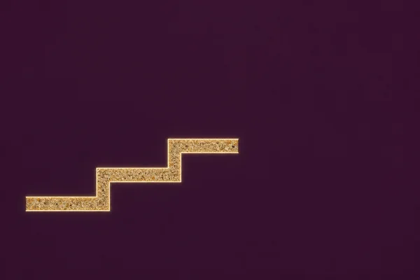 A pale gold, granular stair-step ribbon outlined by glowing champagne-white lines sits low and left on a deep aubergine background, with open space above and…