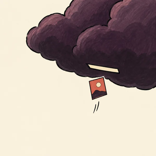 A large textured plum cloud fills the upper-right of a warm ivory background.