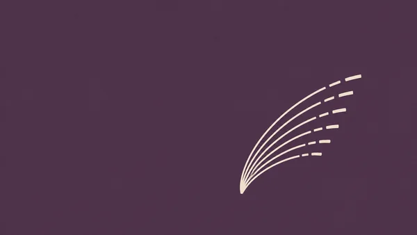 A compact fan of ivory curved strokes with segmented ends sweeps upward and right across a muted aubergine background, leaving broad empty space around it.