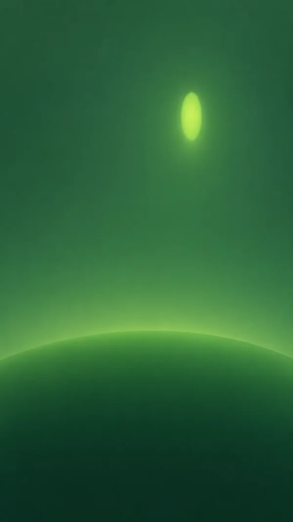 A softly blended abstract green composition with a glowing lime vertical oval above a broad, curved dark-green field along the bottom.