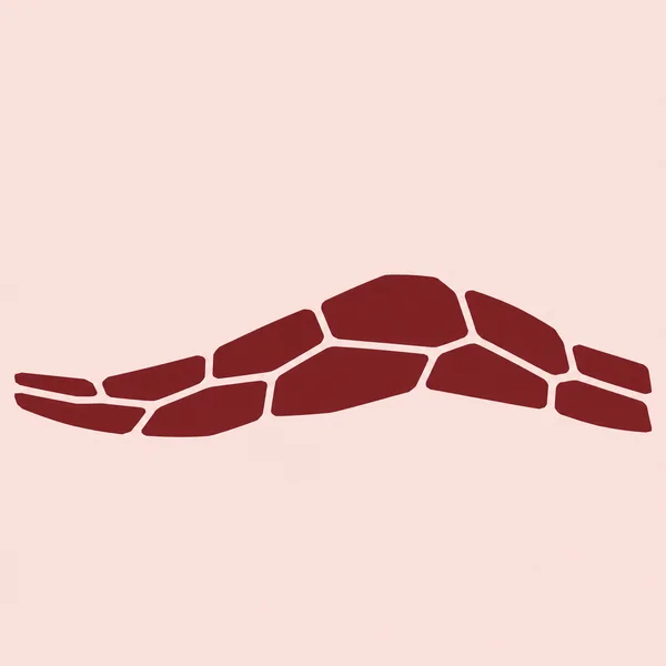 A wave-shaped ribbon of dark red polygonal cells crosses a pale blush square, with broad empty space above and below.
