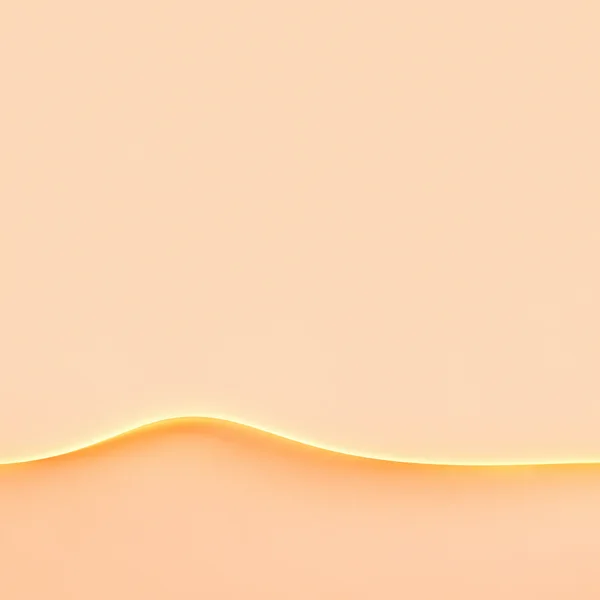 Minimal square abstract artwork with a pale apricot field and a continuous warm, shallow wave-like seam across the lower portion, edged by a bright yellow…